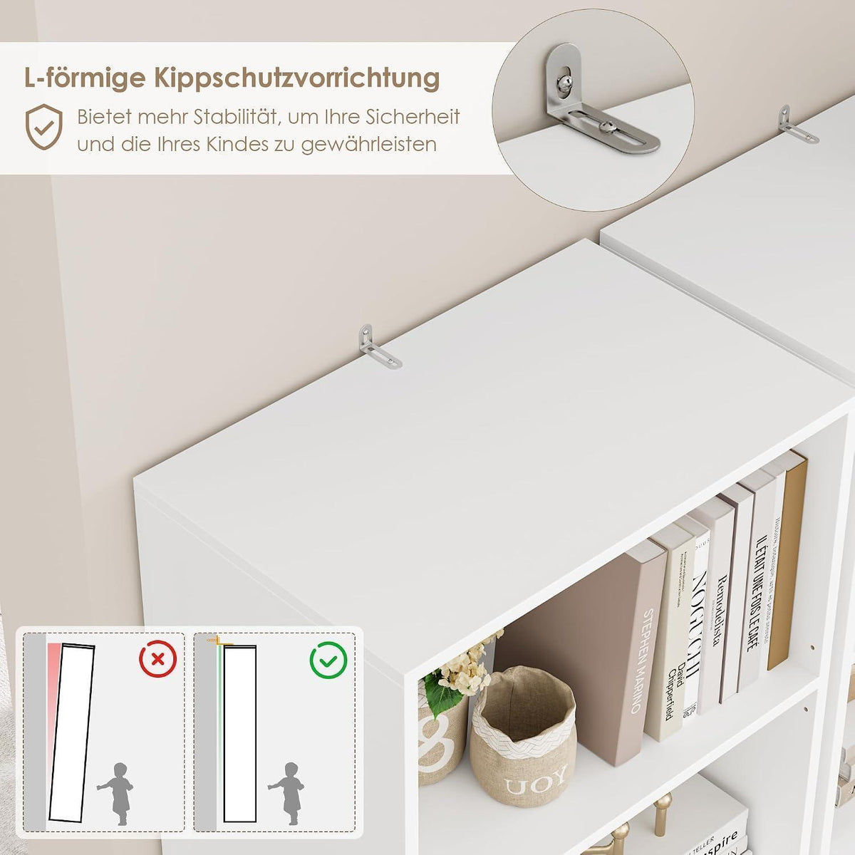 7-Fächriges Bücherregal weiß – 220 cm hoch, modernes Standregal