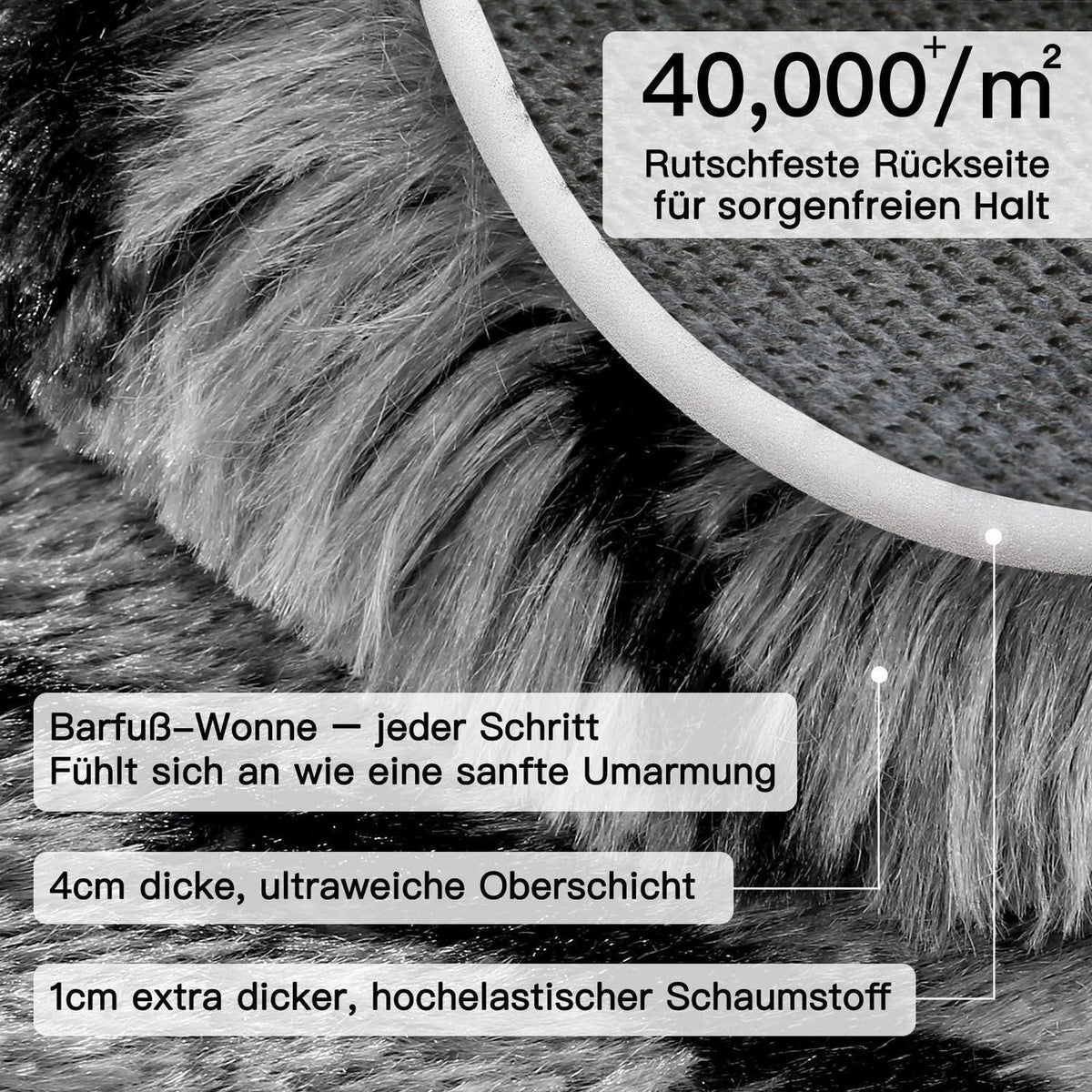 Hochflor Teppich Grau 240x300cm mit Streifen