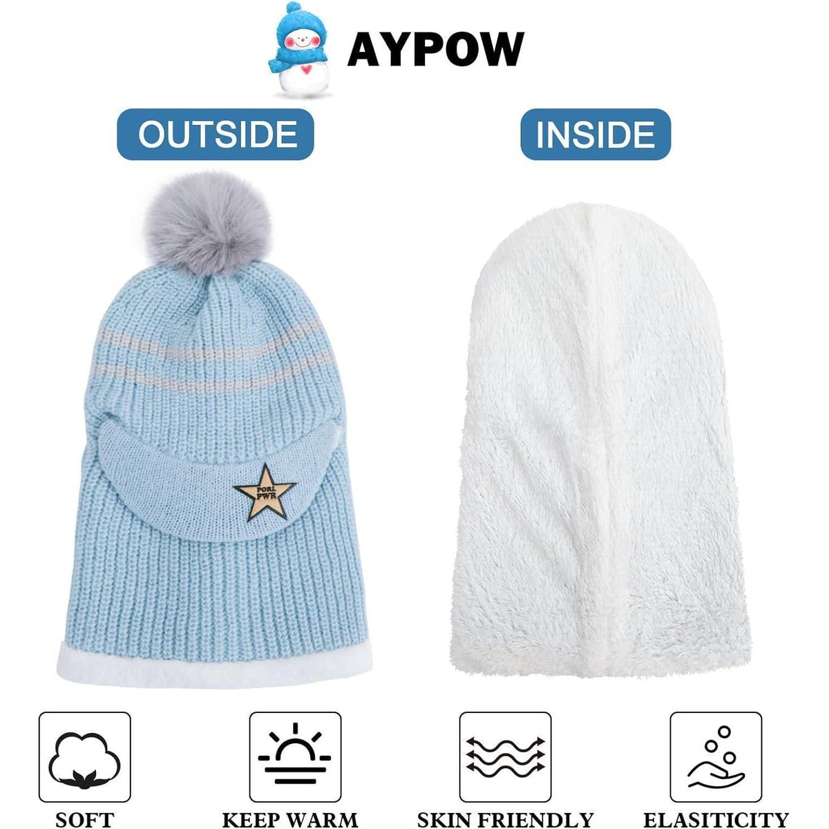 Kinder Wintermütze Set mit Schal & Sturmhaube – Blau
