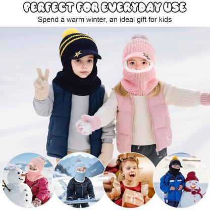 Kinder Wintermütze Set mit Schal & Sturmhaube – Blau