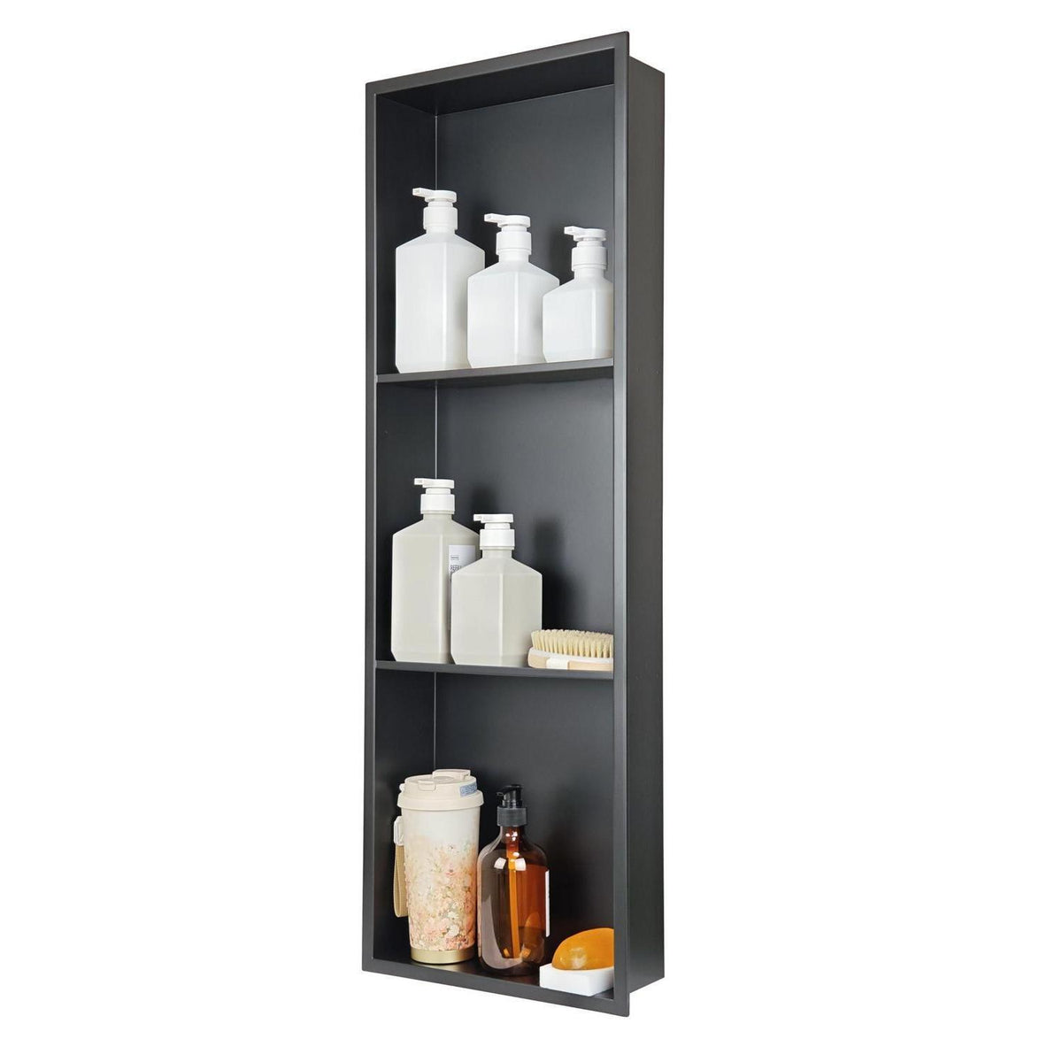 Edelstahl Duschnische Unterputz 90x30cm Matt Schwarz mit Ablage