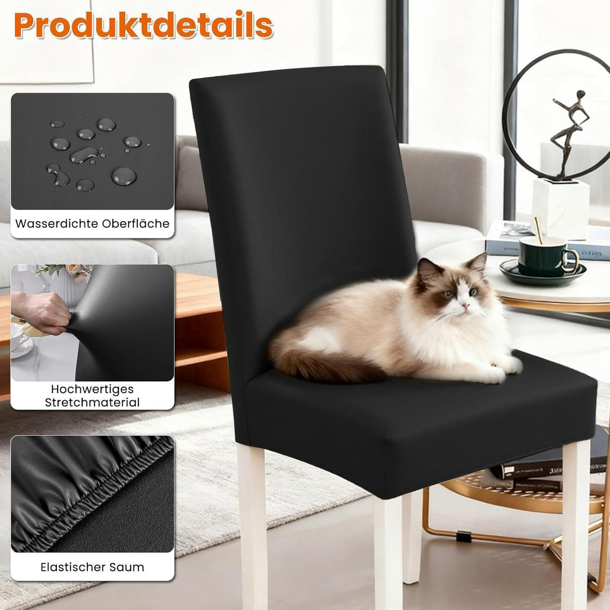 PU Stuhlhülsen 4er Set – Schwarz, Wasserabweisend & Elastisch