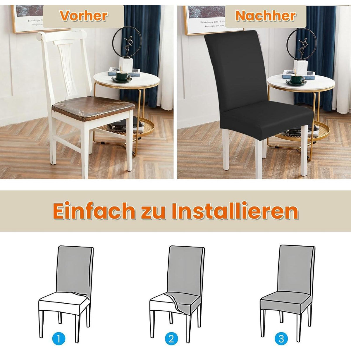 PU Stuhlhülsen 4er Set – Schwarz, Wasserabweisend & Elastisch