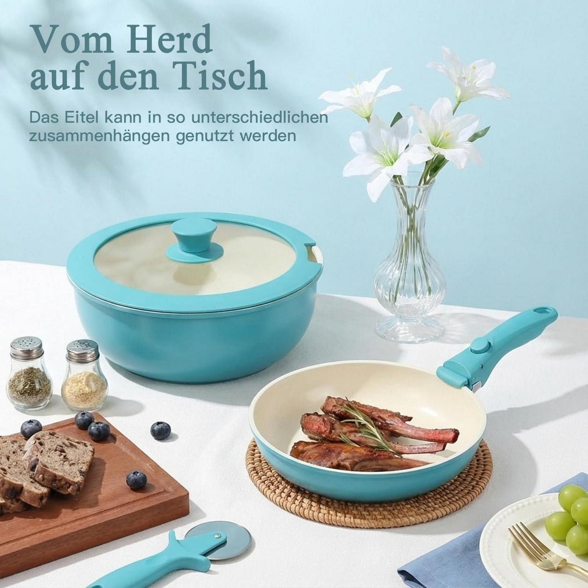 11-teiliges Topfset mit abnehmbarem Griff & Induktionsboden
