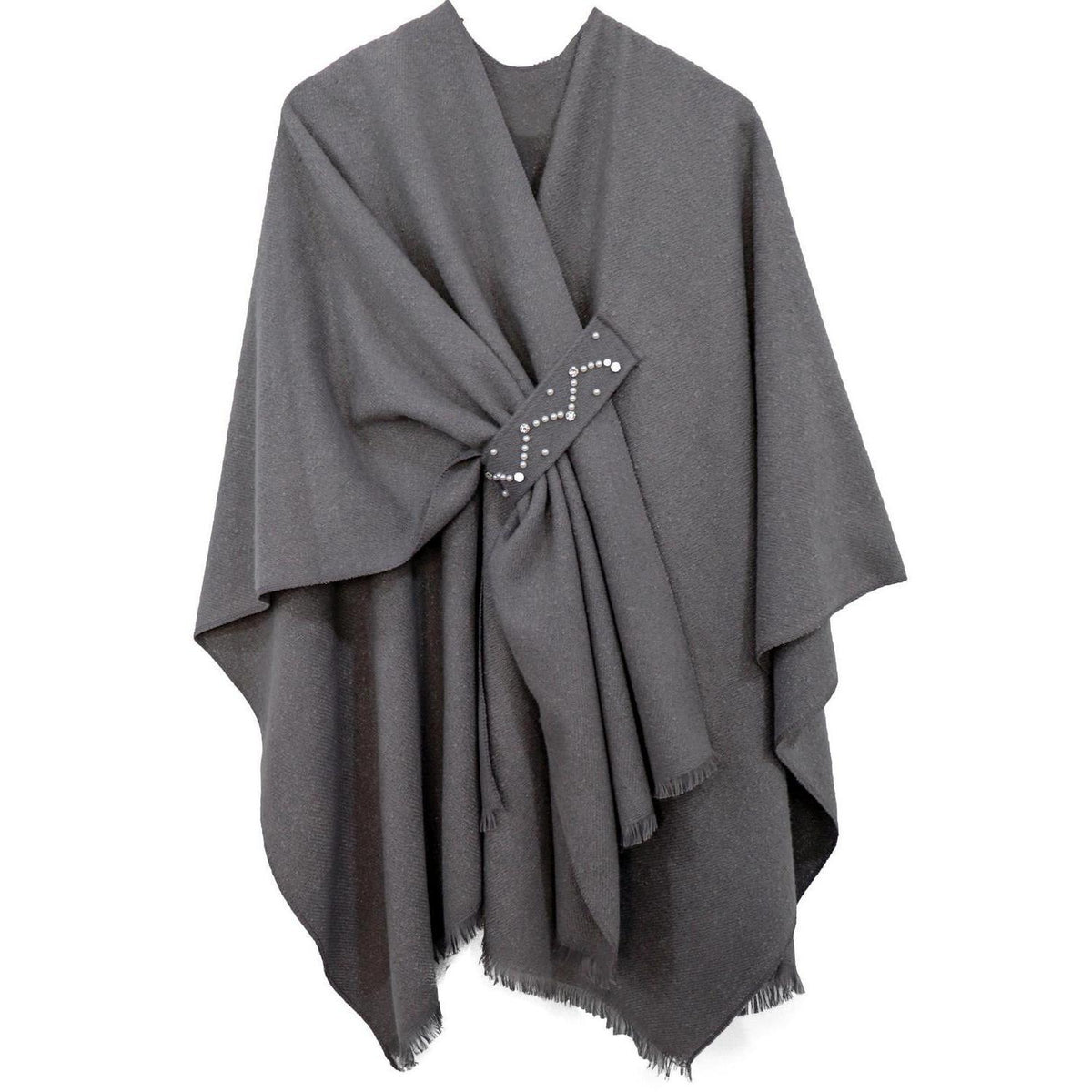 Damen Poncho Strick Cape Decke Wendbar Oversized Grau
