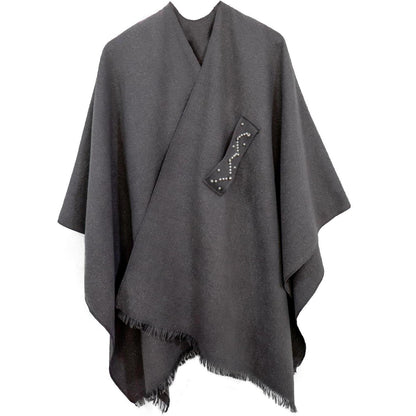 Damen Poncho Strick Cape Decke Wendbar Oversized Grau