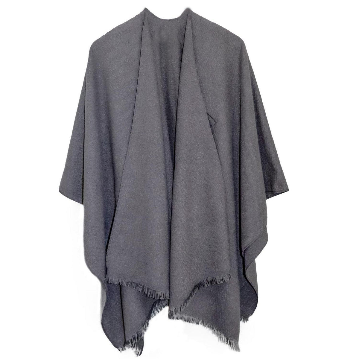 Damen Poncho Strick Cape Decke Wendbar Oversized Grau