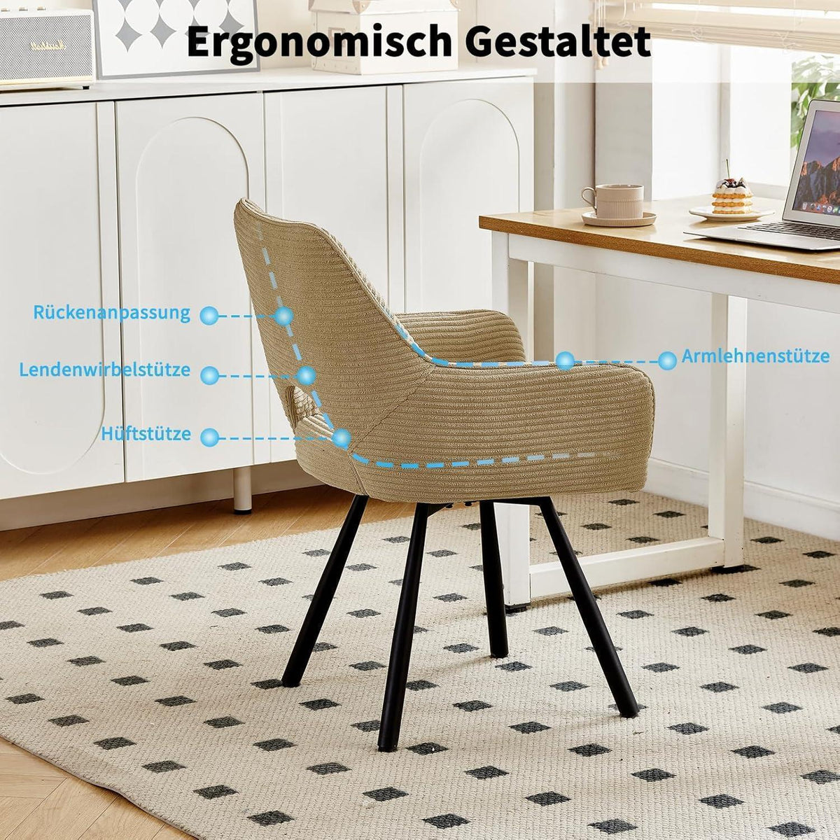 Drehbarer Esszimmerstuhl mit Armlehne – Braun & Komfortabel