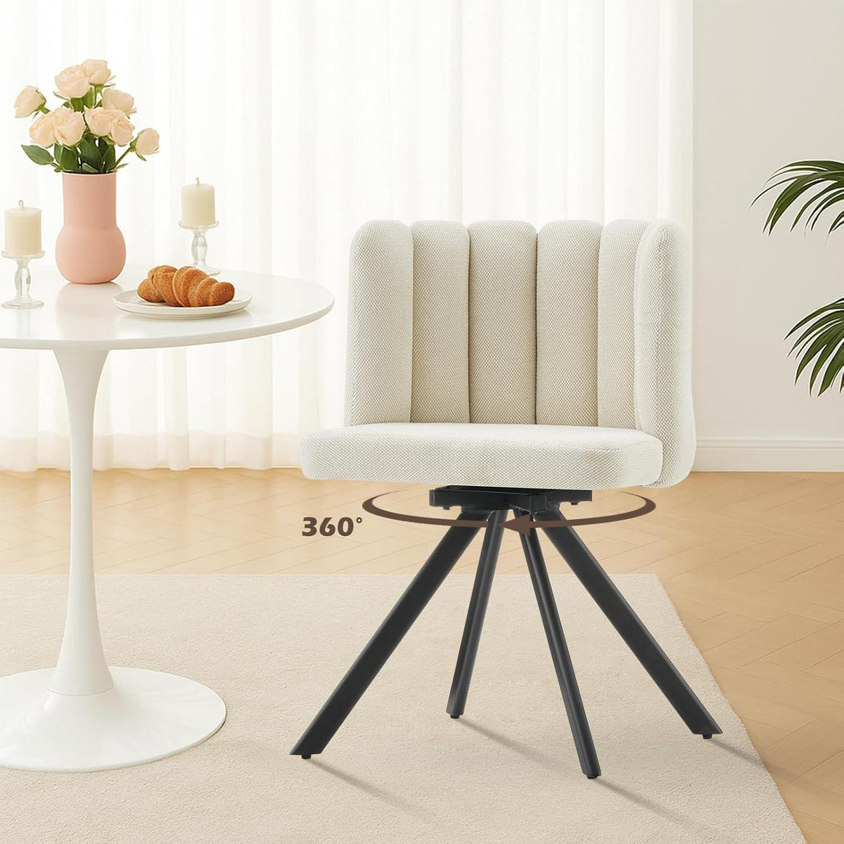 Drehbarer Esszimmerstuhl mit Leinenbezug (Beige)