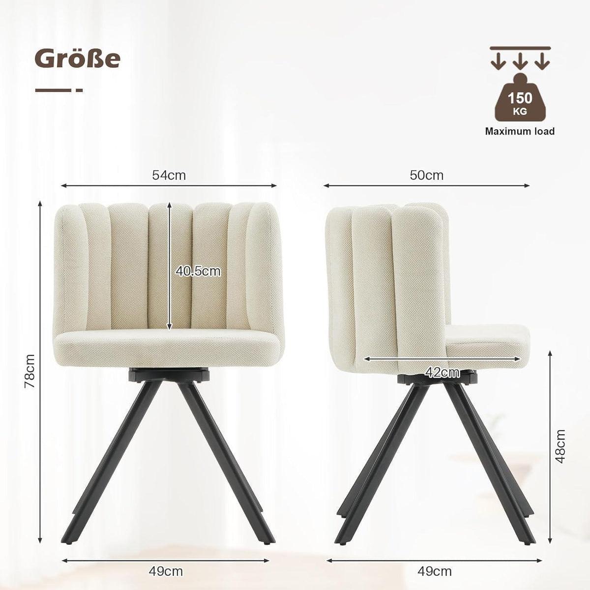 Drehbarer Esszimmerstuhl mit Leinenbezug (Beige)