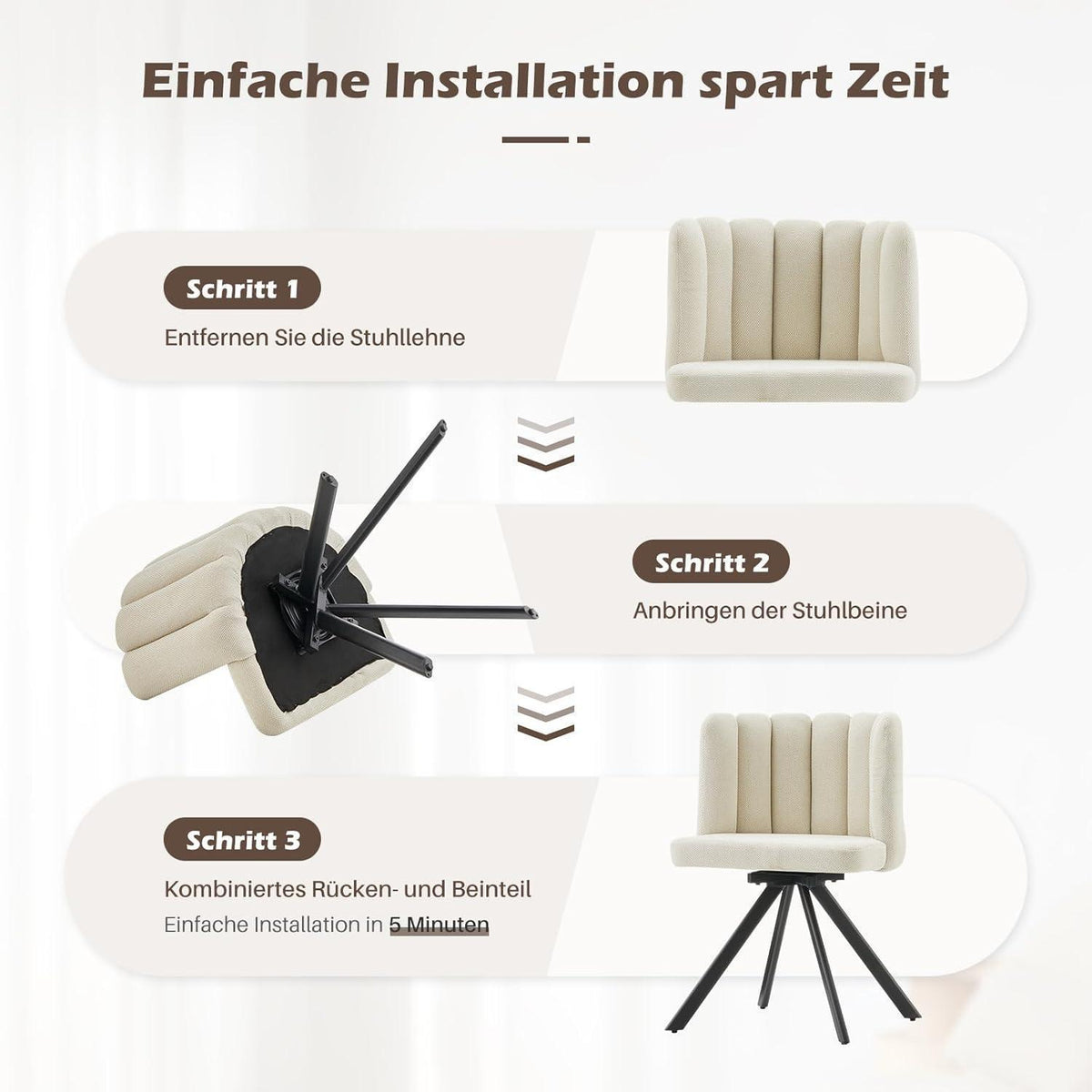 Drehbarer Esszimmerstuhl mit Leinenbezug (Beige)