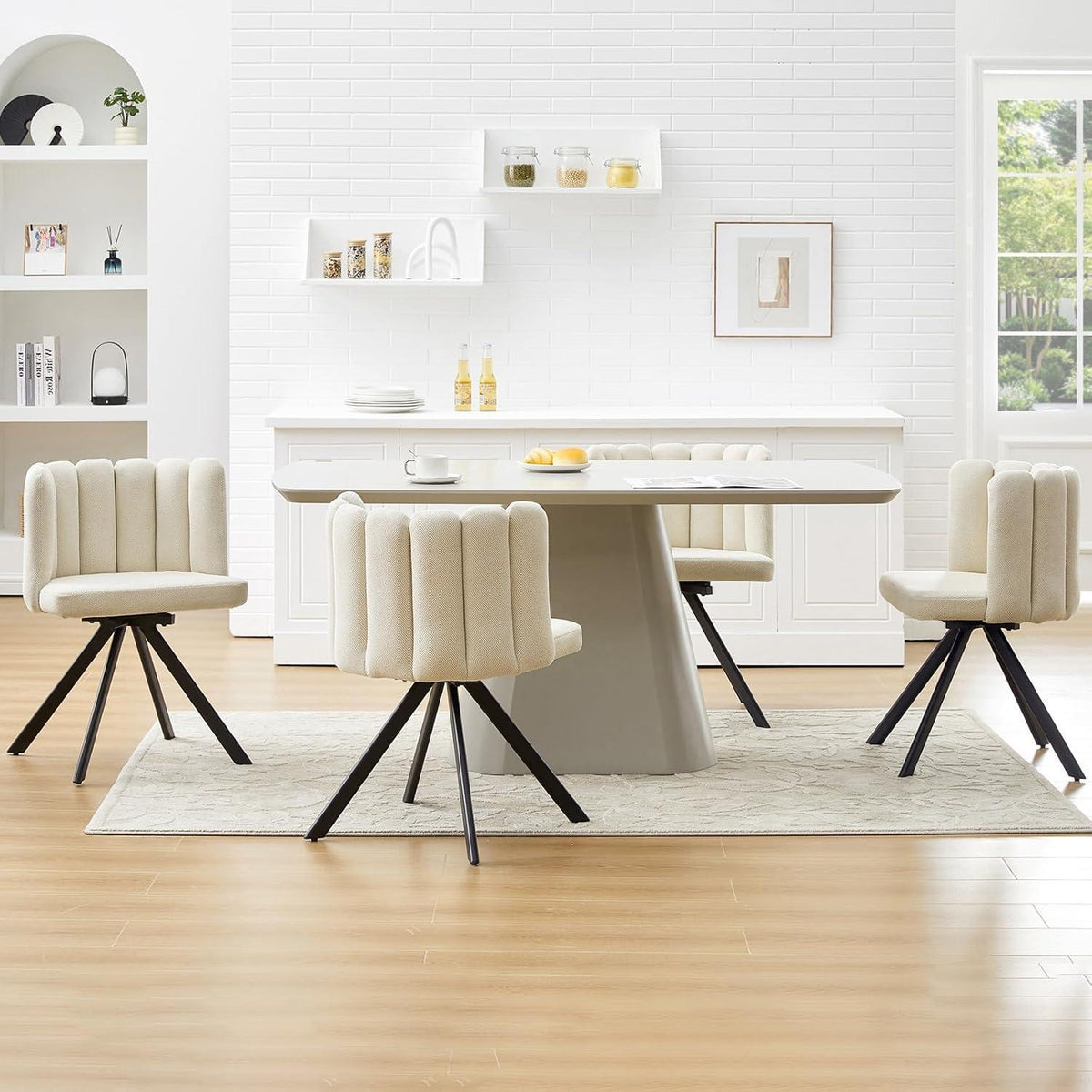 Drehbarer Esszimmerstuhl mit Leinenbezug (Beige)