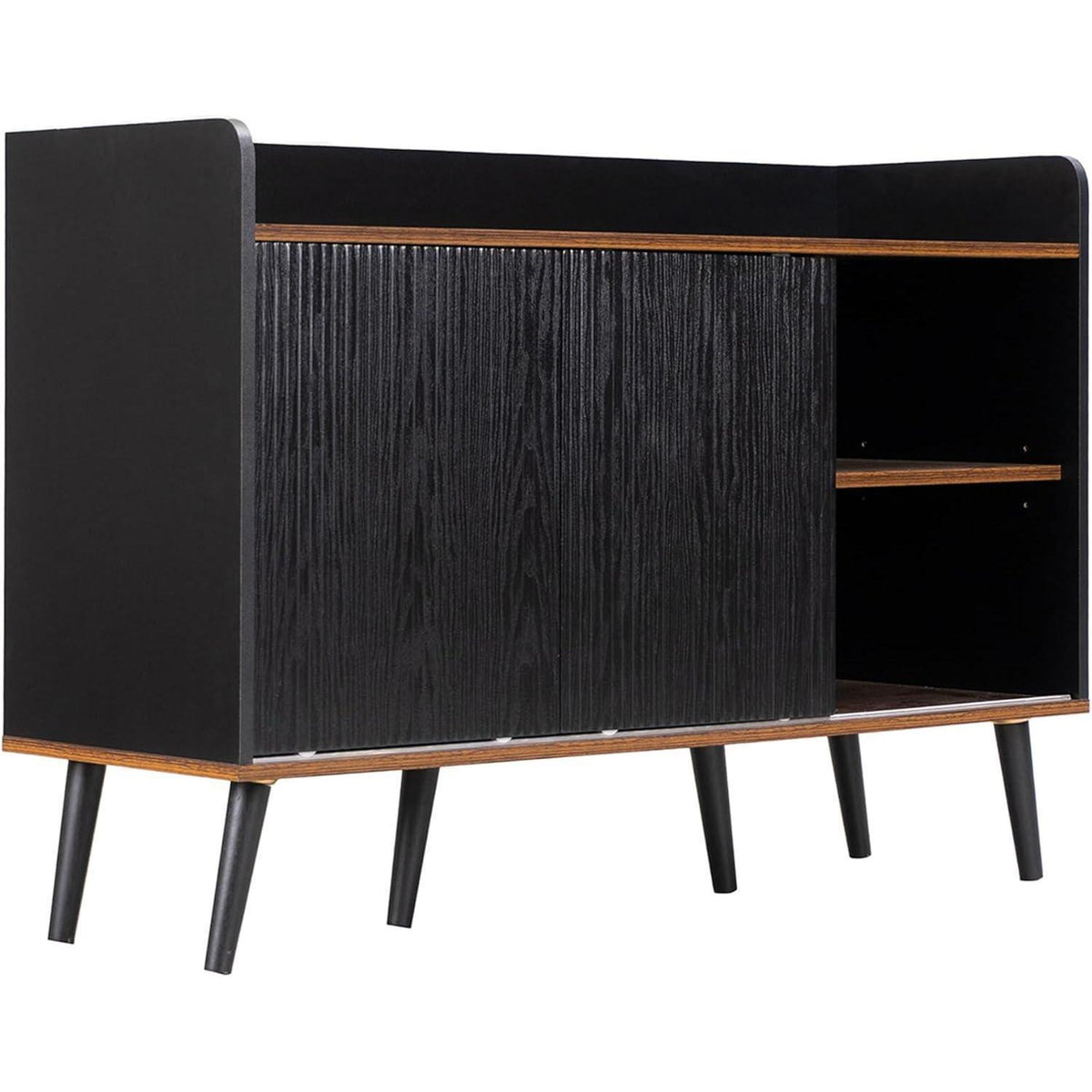 Schiebetüren Kommode Schwarz | Wohnzimmer Sideboard mit 3 Schubladen