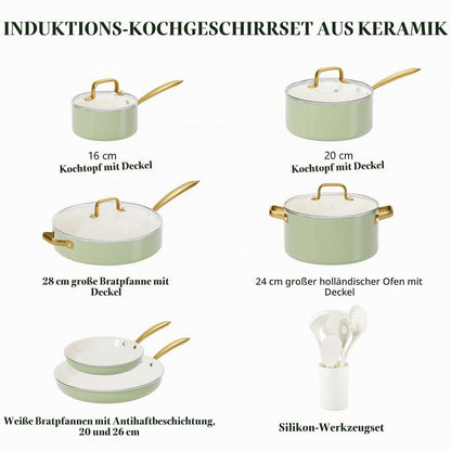 Induktions Kochgeschirr Set mit Antihaftbeschichtung & Kochutensilien