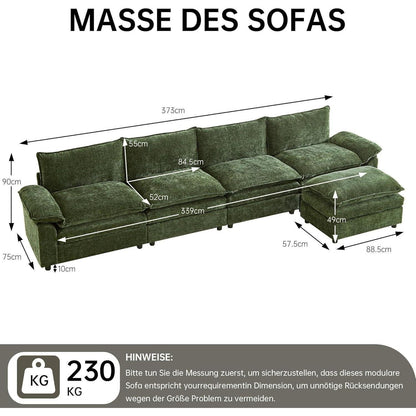 JIEXI Ecksofa mit Schlaffunktion, Grün, 4-Sitzer