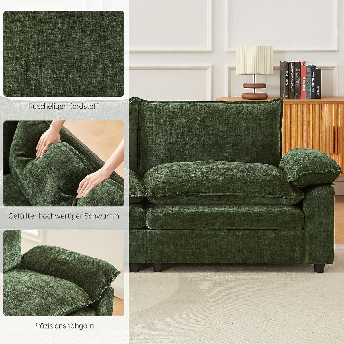 JIEXI Ecksofa mit Schlaffunktion, Grün, 4-Sitzer