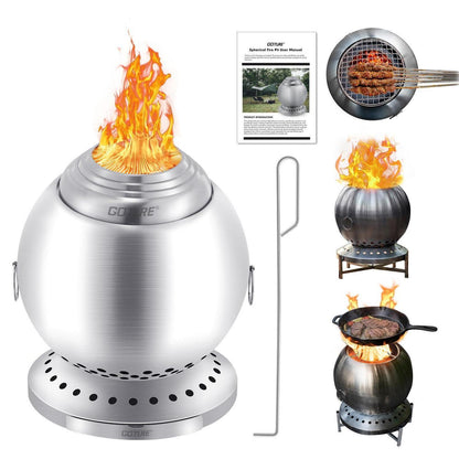 Edelstahl Feuerschale mit Grillrost – Rauchfrei & Vielseitig