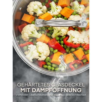 15-tlg Edelstahl Topfset 3-PLY mit Zubehör & Dampfgarer