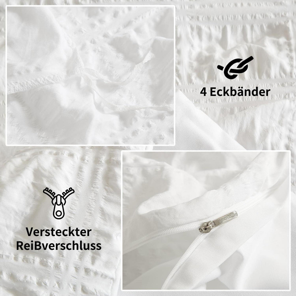 Seersucker Bettwäsche Set 135x200 cm - Kühlend & Atmungsaktiv Weiß