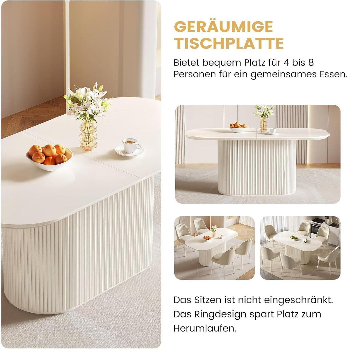 Ovaler Esstisch Weiß Beige – Moderner Küchentisch für Esszimmer