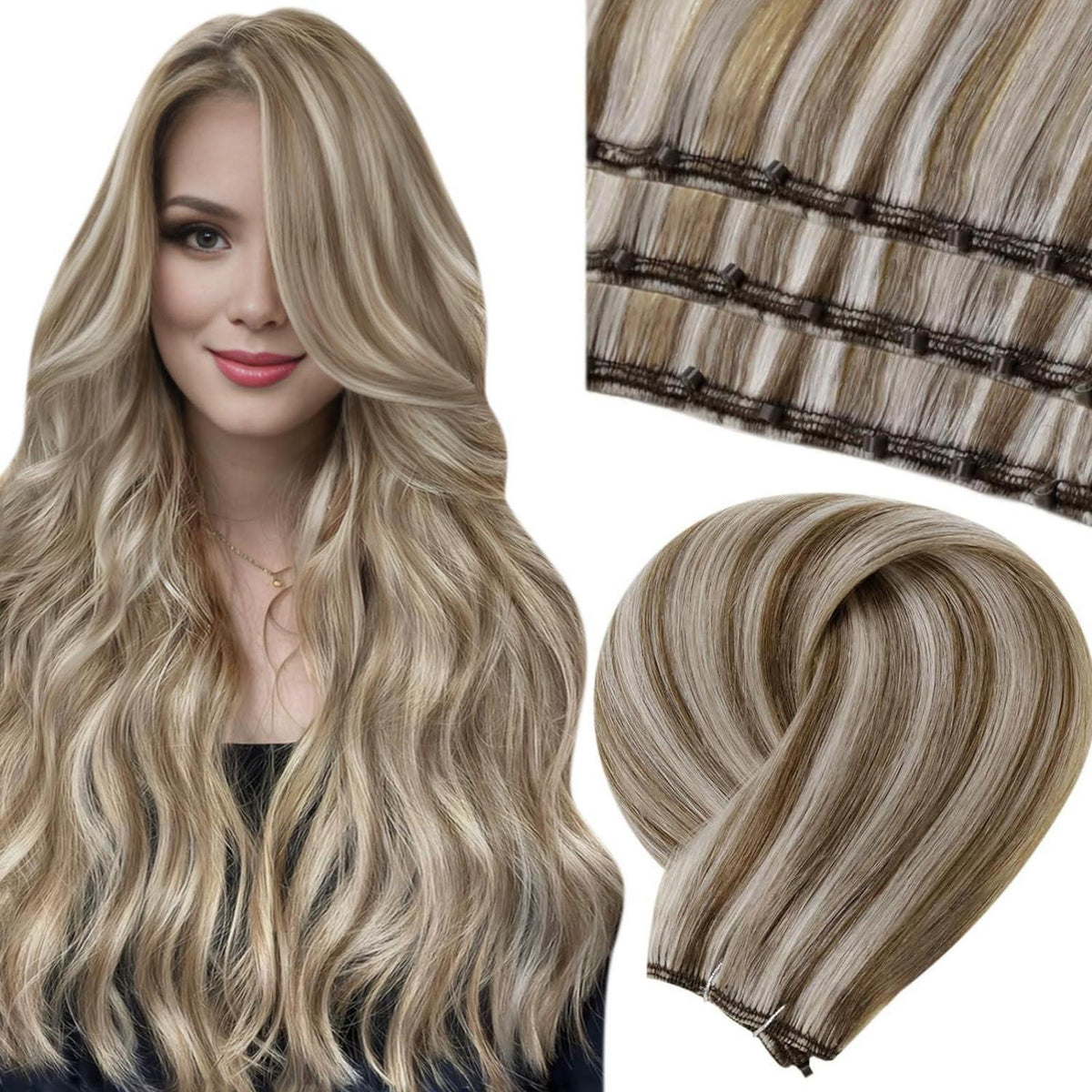 Echthaar Tressen Blond Highlights 40cm - 50g #P8/60
