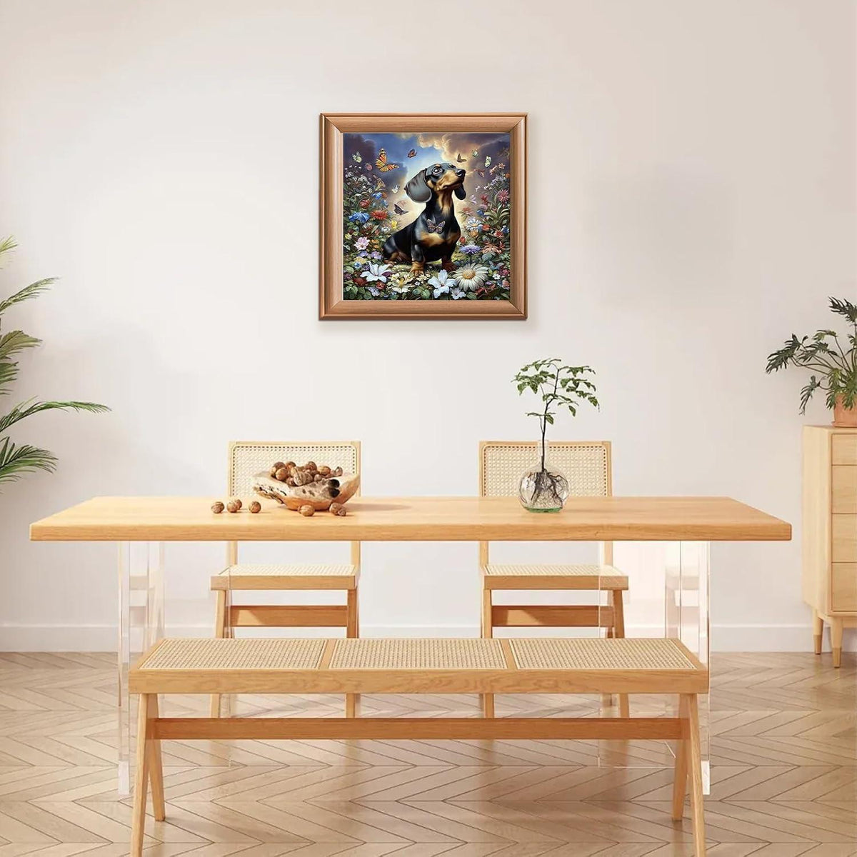 Dackel Diamond Painting 5D – Blumengarten Bild für Erwachsene