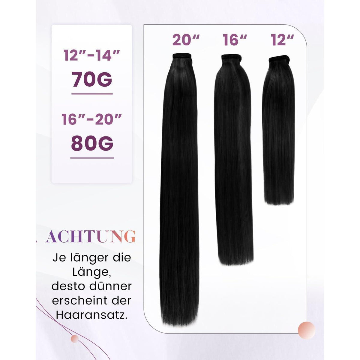 Echthaar Zopfverlängerung Schwarz 50cm - Remy Pferdeschwanz