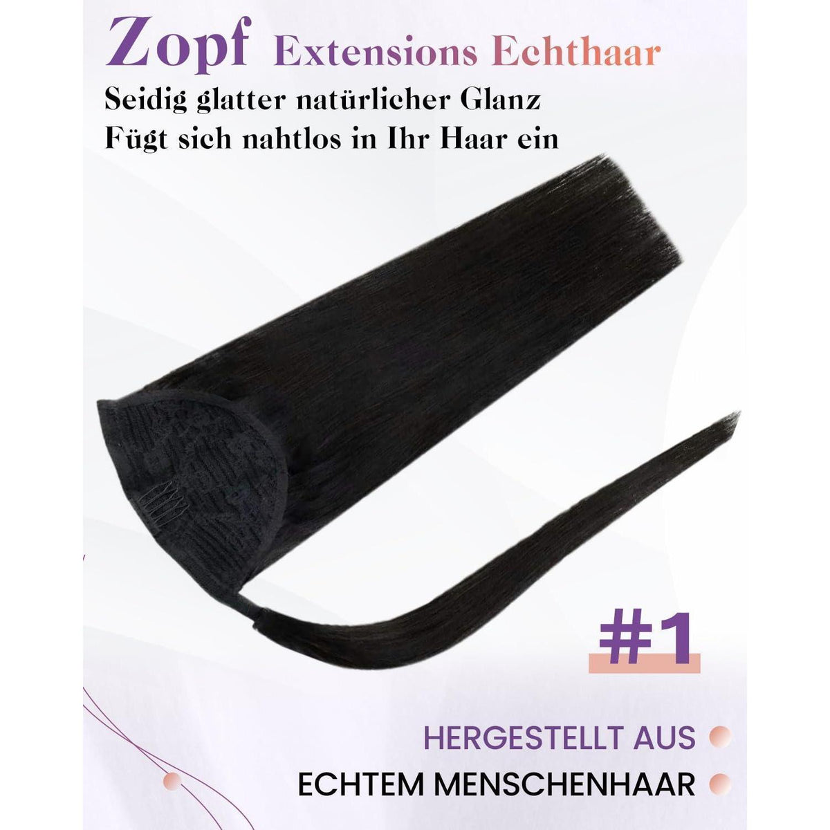 Echthaar Zopfverlängerung Schwarz 50cm - Remy Pferdeschwanz