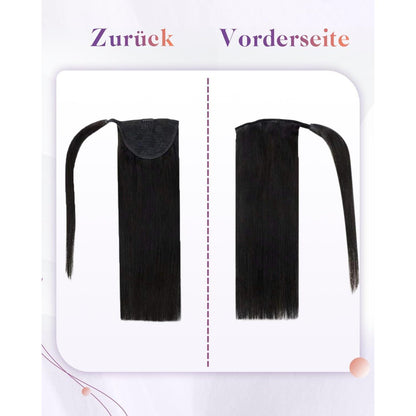 Echthaar Zopfverlängerung Schwarz 50cm - Remy Pferdeschwanz