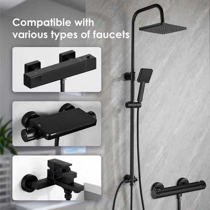 Regendusche Set Schwarz Eckig, Höhenverstellbar 79-128cm