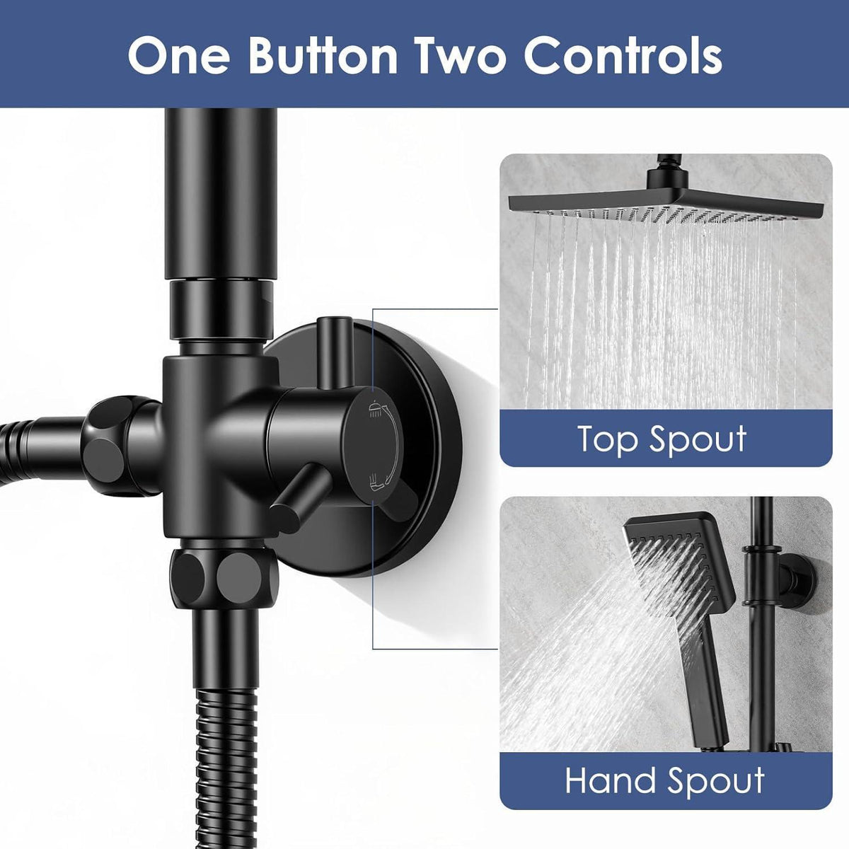 Regendusche Set Schwarz Eckig, Höhenverstellbar 79-128cm