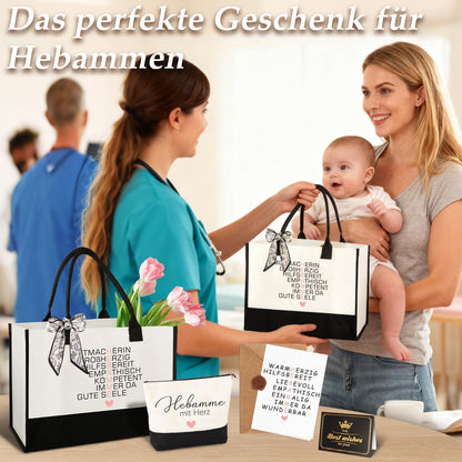 Geschenkset Hebamme mit Tasche & Karte – Dankeschön Geschenk