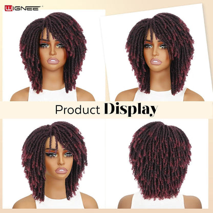 Kurze Afro Twist Dreadlock Perücke Schwarz 33cm Synthetisch