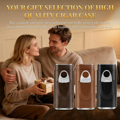 3er Leder Zigarrenetui Set mit Zedernholz & Cutter