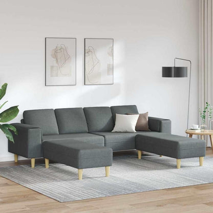 Modernes Cord Polstersofa 3-teilig Dunkelgrau mit Ottomane
