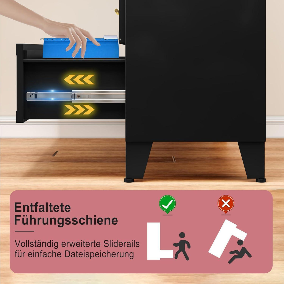 4 Schubladen Metall Datei Schrank - Schwarz, 60x113cm