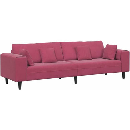 Weinrotes Samt Sofa mit breiten Armlehnen, 208 cm