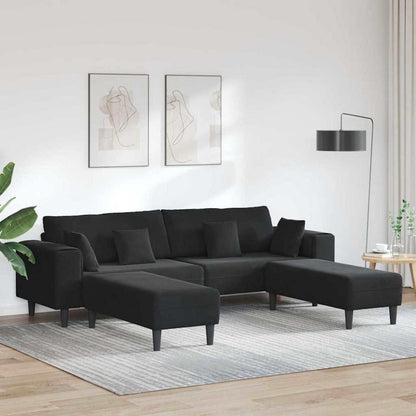 Samt Polstersofa mit Ottomane Schwarz 208 cm