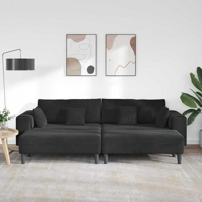 Samt Polstersofa mit Ottomane Schwarz 208 cm