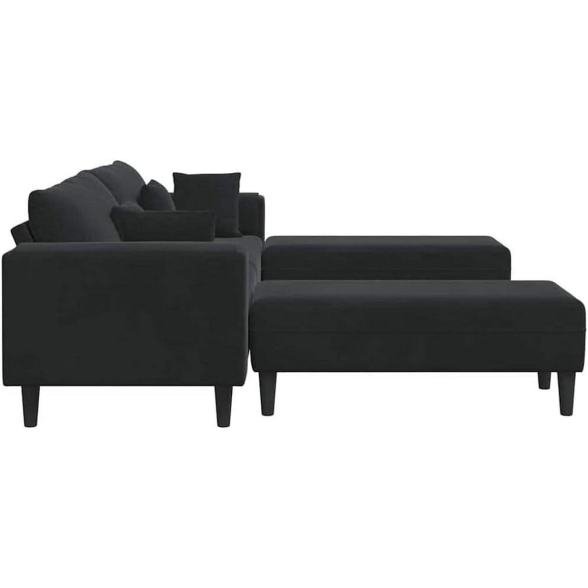 Samt Polstersofa mit Ottomane Schwarz 208 cm