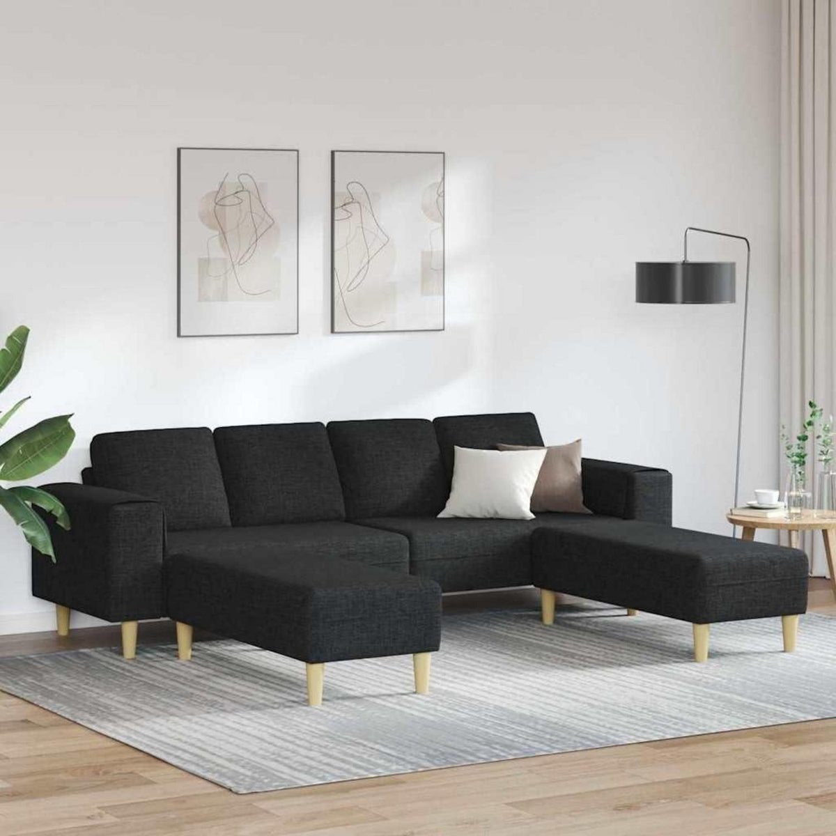 Modernes Samt Sofa Schwarz – 3-teilig mit Ottomane