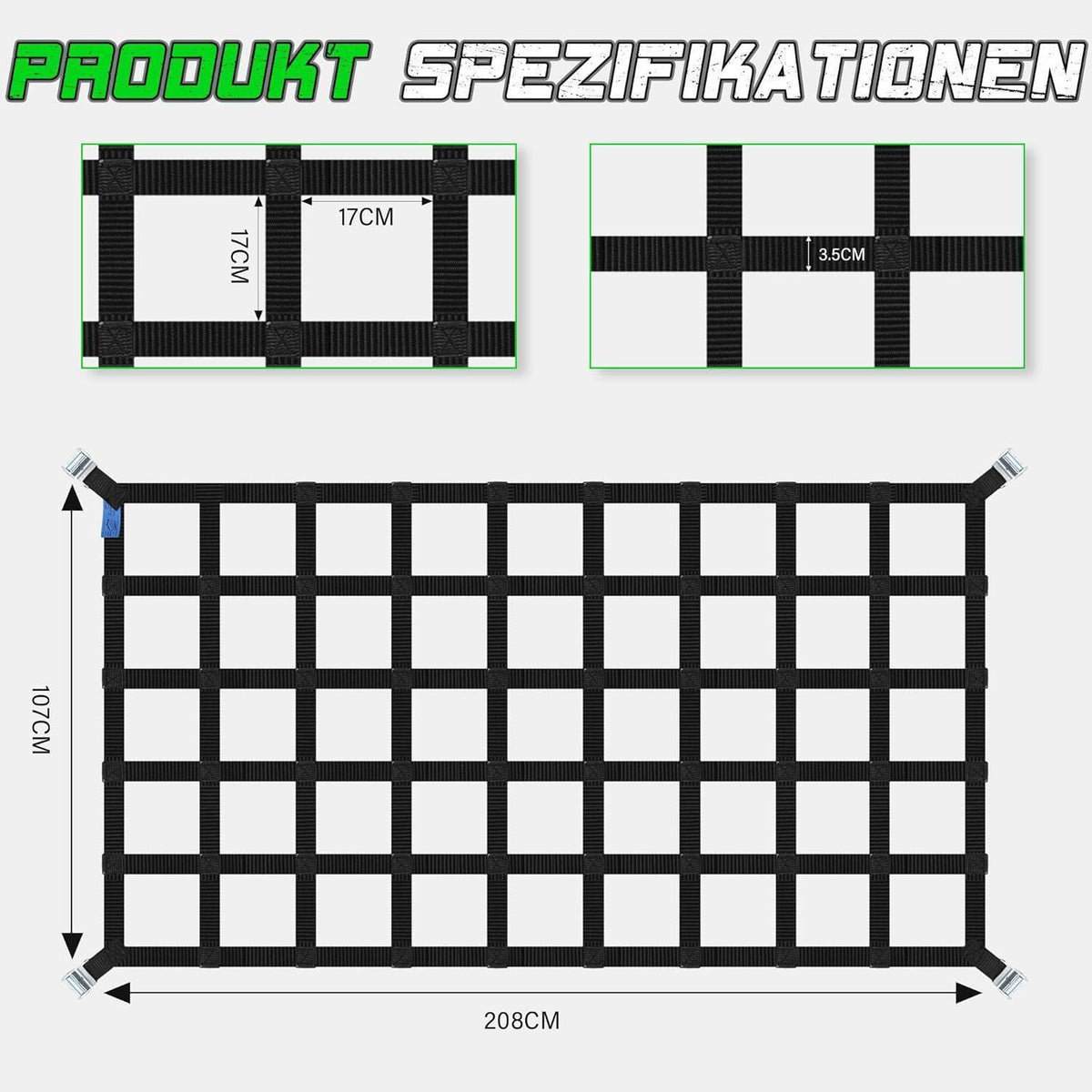 Gepäcknetz für Ladefläche – Pickup & Anhänger, 208x127cm