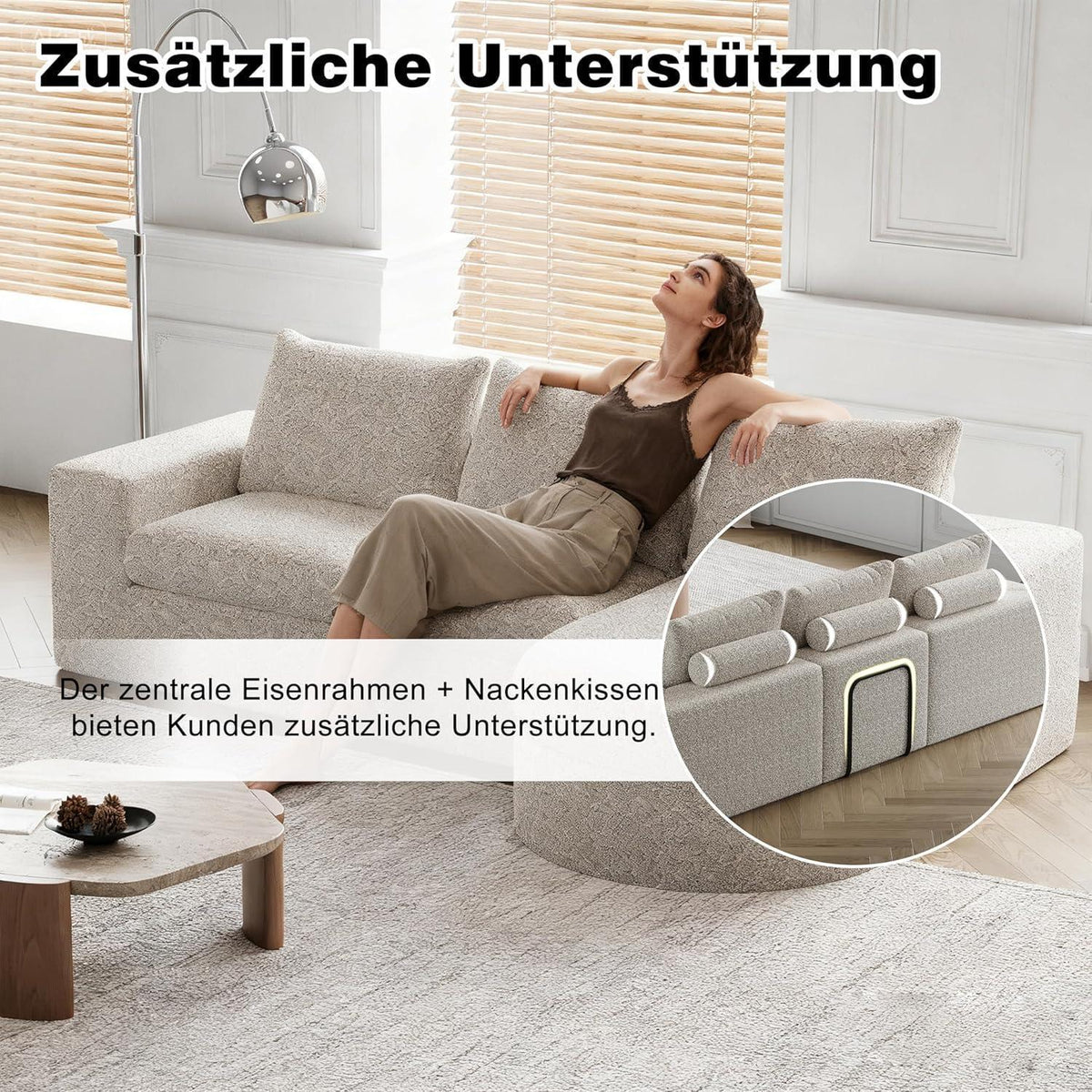 Modulares Ecksofa mit Chaiselongue, Beige