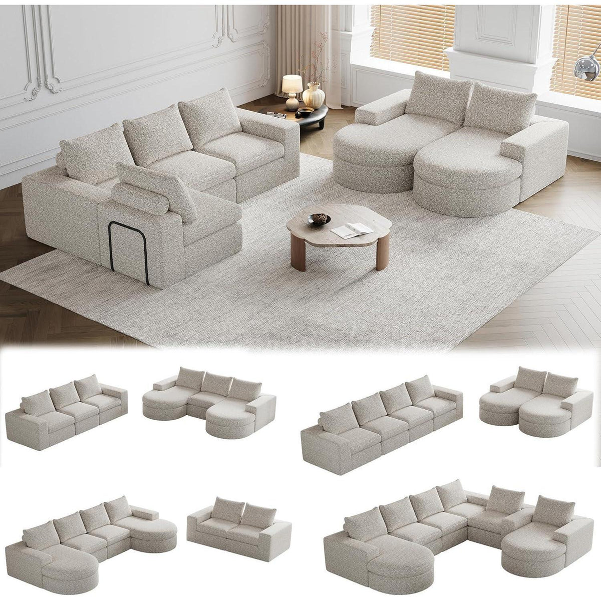 Modulares Ecksofa mit Chaiselongue, Beige