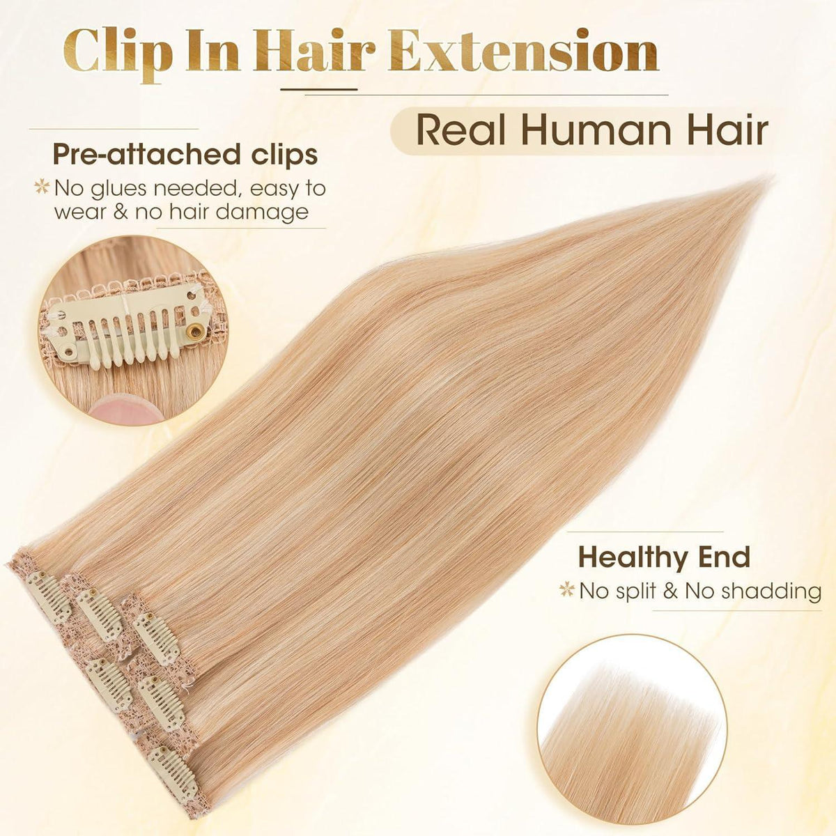 Blond Clip-in Echthaar Extensions 35cm #18/613 Balyage