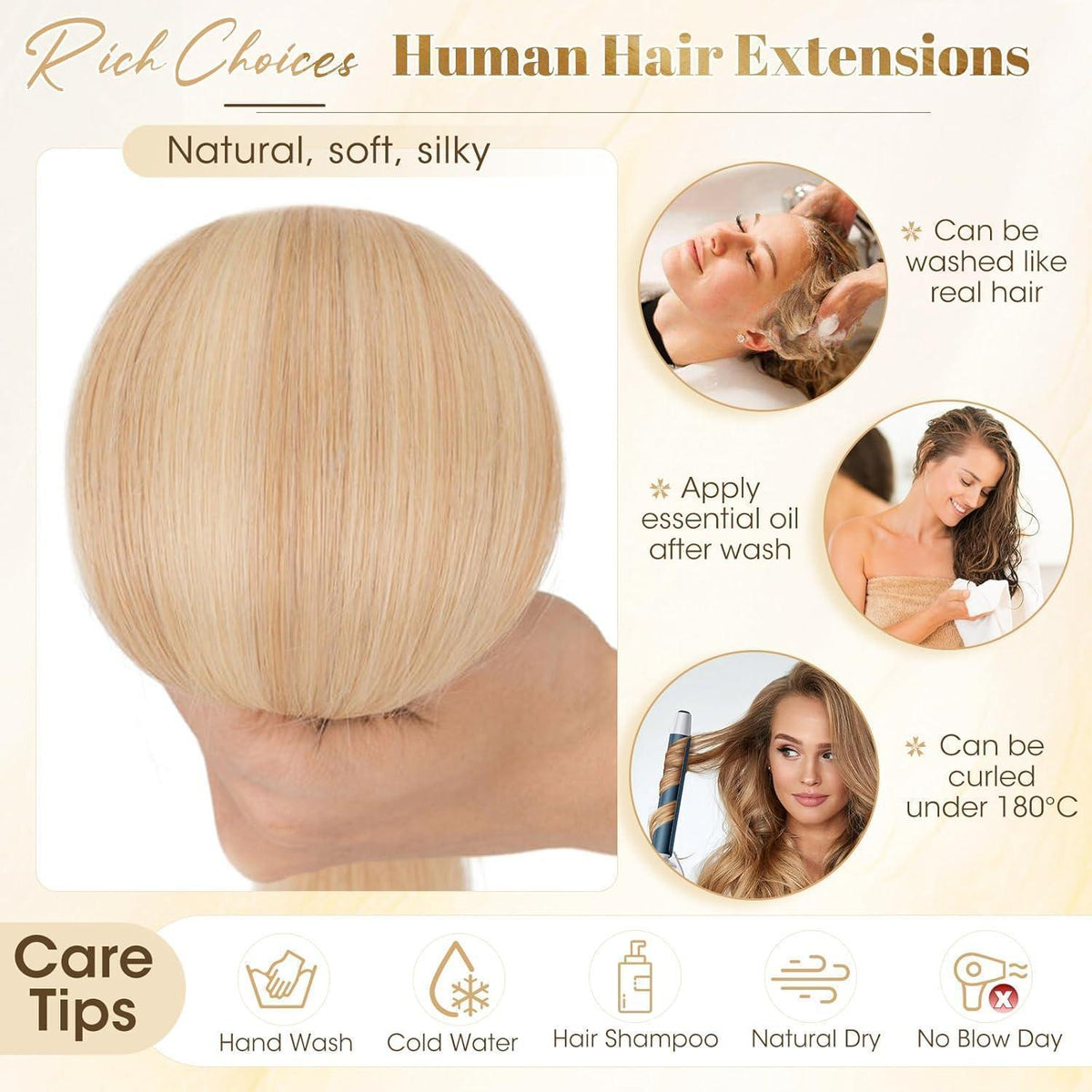 Blond Clip-in Echthaar Extensions 35cm #18/613 Balyage