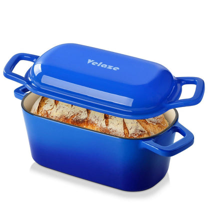 Gusseisen Bräter mit Deckel – 28cm, 3,4L, Schwarz Blau