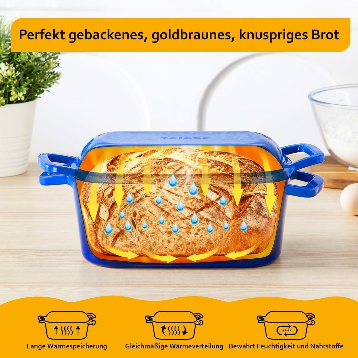 Gusseisen Bräter mit Deckel – 28cm, 3,4L, Schwarz Blau
