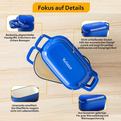 Gusseisen Bräter mit Deckel – 28cm, 3,4L, Schwarz Blau