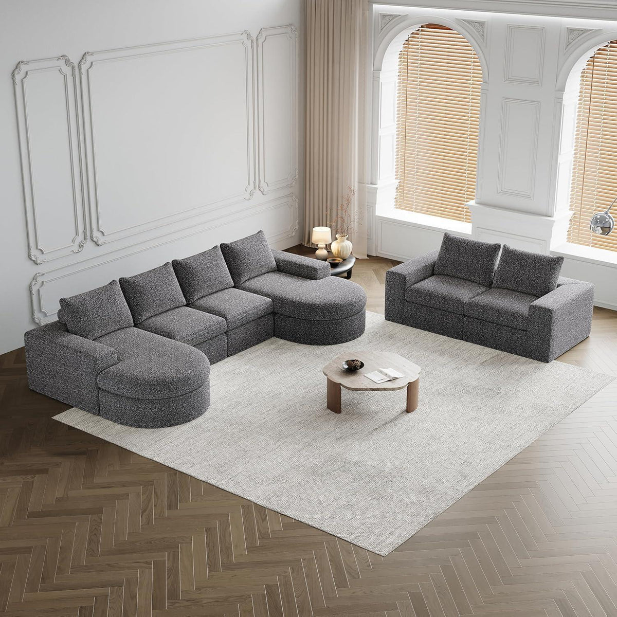 Modulares Ecksofa mit Chaiselongue – Grau, 322 x 271 cm